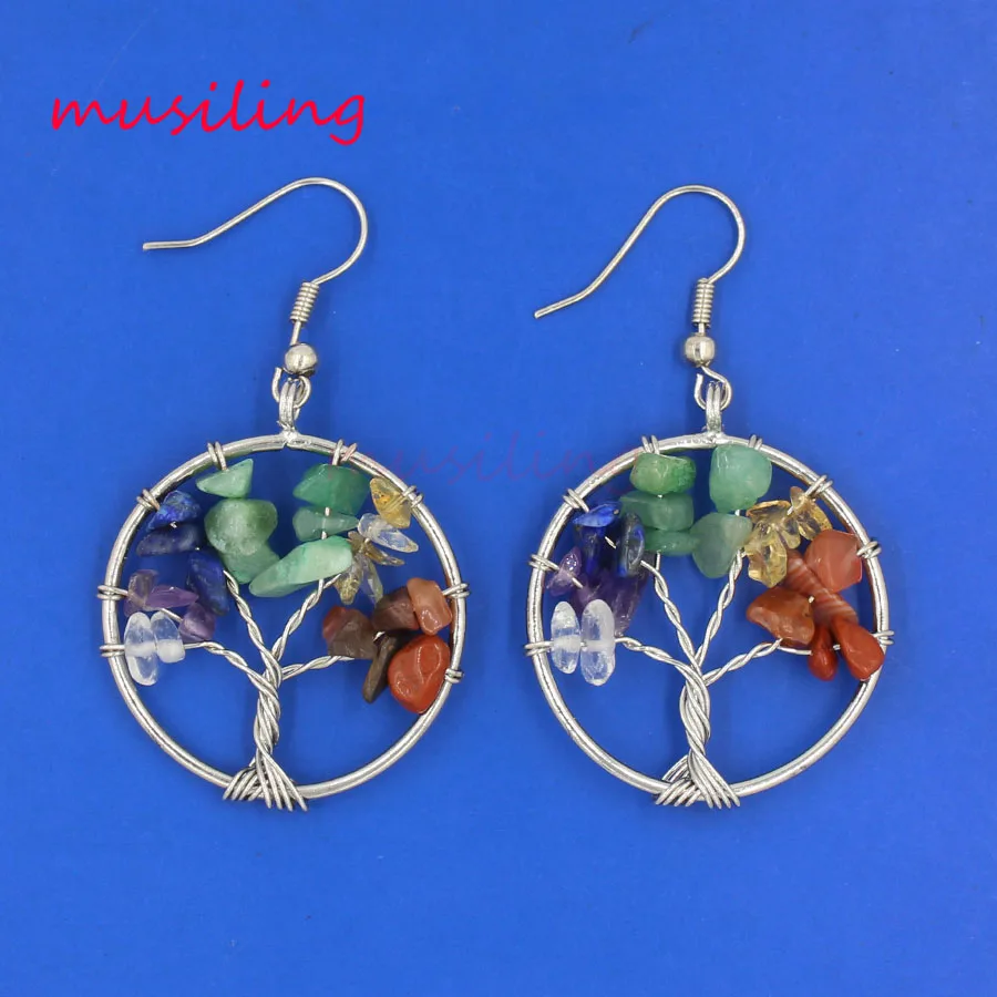 

Life Tree Dangle Earrings Long Drop Earrings Onyx Opal Crystal etc Gem Stone Fashion Jewelry For Women musiling Jewelry 1Pairs