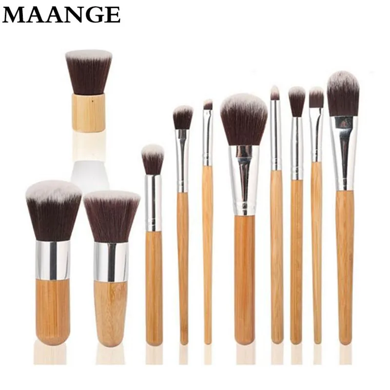 

11 pcs/set MAANGE 2016 Professional Makeup Brush Set Cosmetics Foundation Blending blushes Makeup Bamboo Wood Handle Brush Kit
