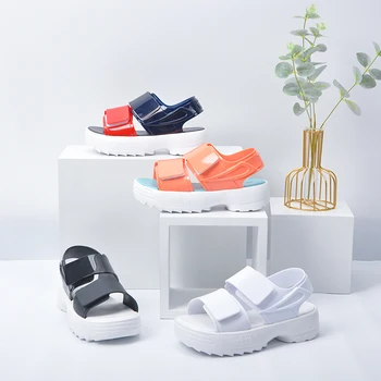 

Melissa Shoes 2019 Summer Women Sandals Thick Bottom Wedge Platform Sandals Ladies Ankle Strap Open Toe Shoes Woman White Black