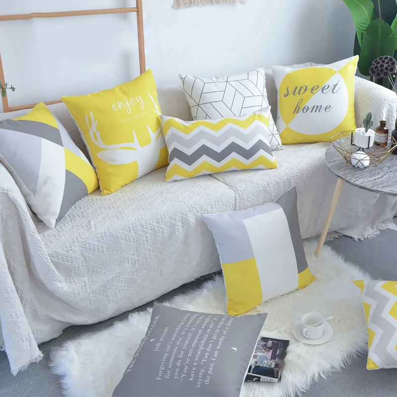 yellow and gray pillows