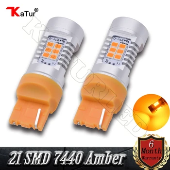 

2x T20 7440 W21W Led Car Light Backup Reverse Parking Light Amber Yellow Color 7440NA 7441 992 LED Bulbs 2835 21SMD 80W Lens Led