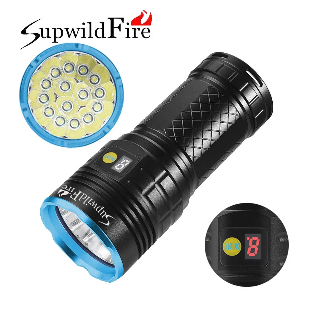 

36000 Lumens SupwildFire 15 x XM-L T6 LED Power Digital Display Hunting Flashligt Camping Waterproof Rechargeable #3N19