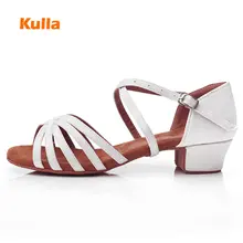 Детская обувь на низком каблуке 3/3, 5 см для латинских танцев; белая атласная обувь с мягкой подошвой для профессиональных бальных танцев для женщин;