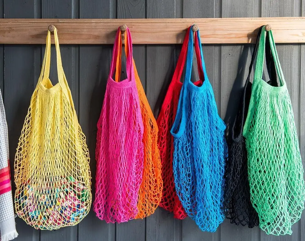 Large Shopping Bag Reusable Fruit Shopping String Grocery Shopper Cotton Tote Mesh Woven Net Bag
