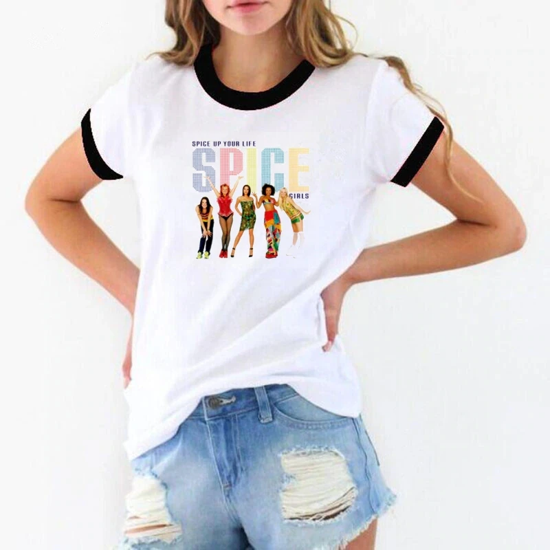 

Vogue t shirt women harajuku Spice Girls printed tshirt womens white camisetas mujer 90s summer top tee shirt femme t-shirt