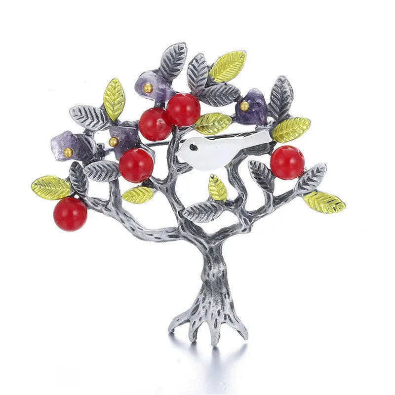 New Arrival Plant Tree Bird Brooch Stone Enamel Pearl Brooches Pins Vintage Scarves Buckle Lapel For Men Women Accessories | Украшения и