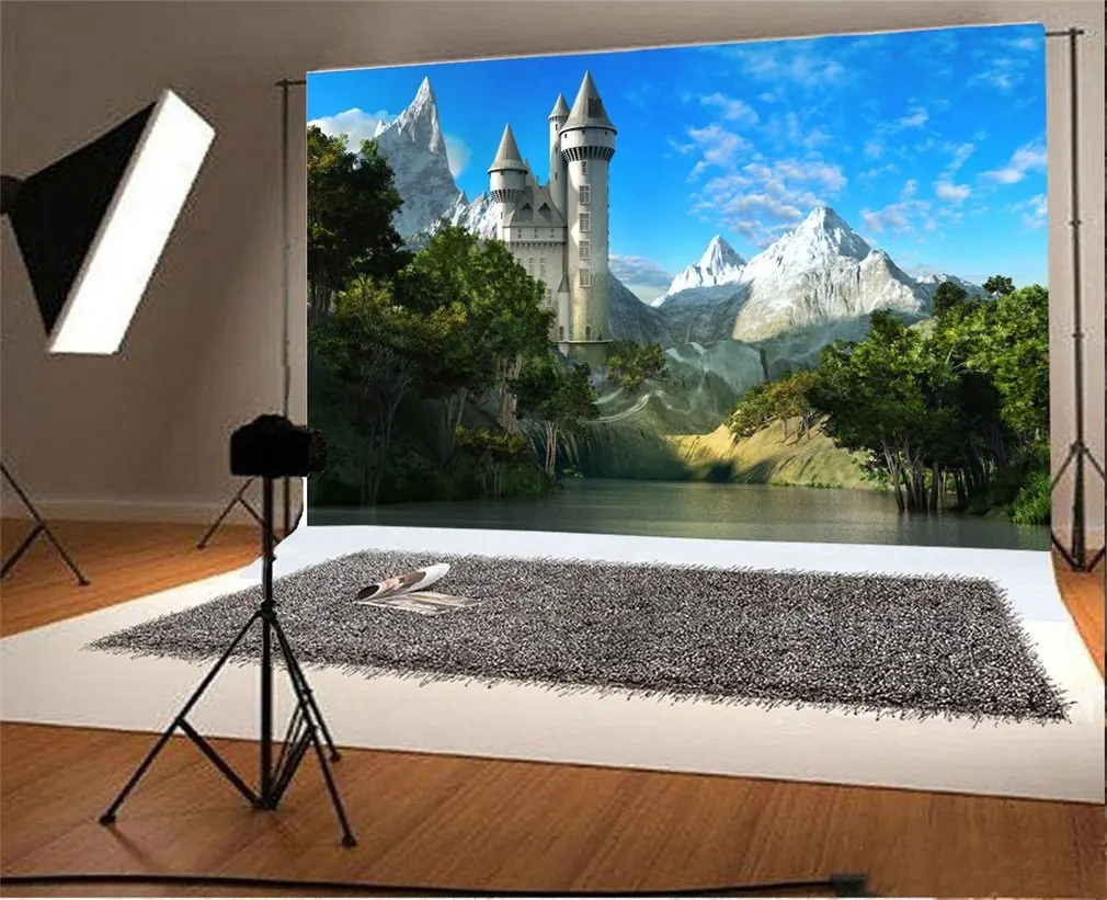 

Photography Backdrop Nature Landscape Mountain Castle Blue Sky White Cloud Scene Photo Background