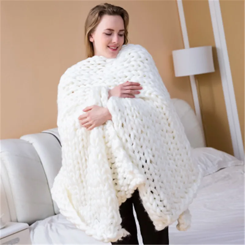 Северное Европейское плотное шерстяное одеяло диван мягкий ручной тканый чистый цвет реквизит для фотосъемки украшение для взрослых 13 цветов домашний текстиль