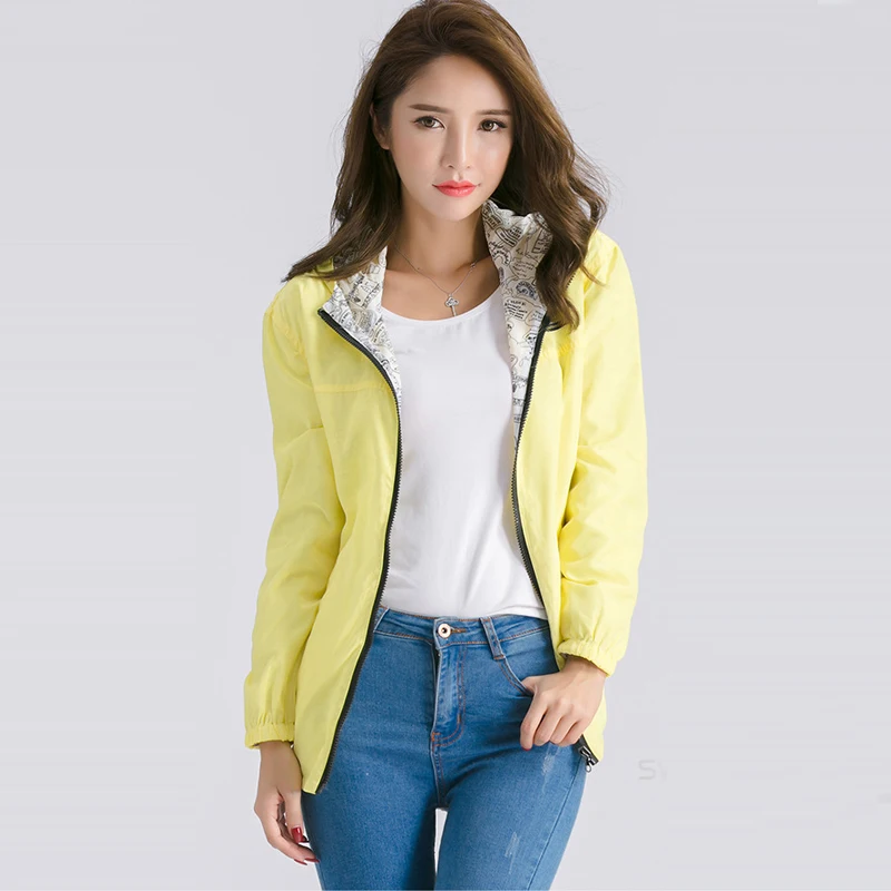 2017 Female Jacket Women Bomber Basic Jacket Autumn Two Side Wear Coat Cartoon Print Pocket Zipper Hooded Outwear Loose A067