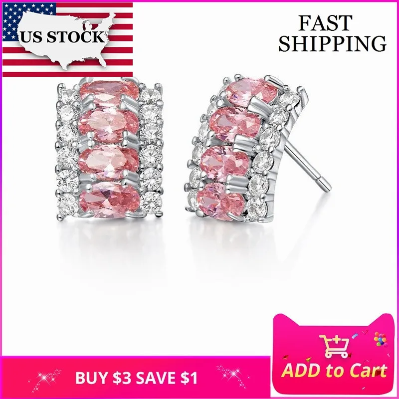 

US STOCK Uloveido Studs Earrings with Rhinestones Pink Blue Red Green Yellow Cubic Zirconia Wedding Jewelry for Women R784