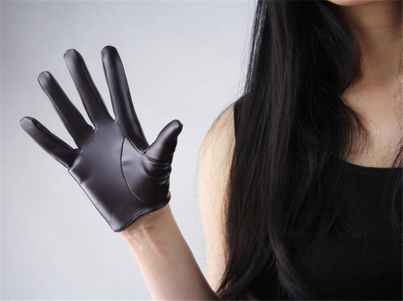 Модные женские перчатки Ультра короткие 16 см искусственная кожа лакированная кожа яркий черный темно коричневый TB38