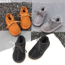 Новая зимняя детская обувь для мальчиков и девочек из натуральной кожи; толстая плюшевая зимняя хлопковая обувь для малышей; детская теплая кожаная обувь; 041