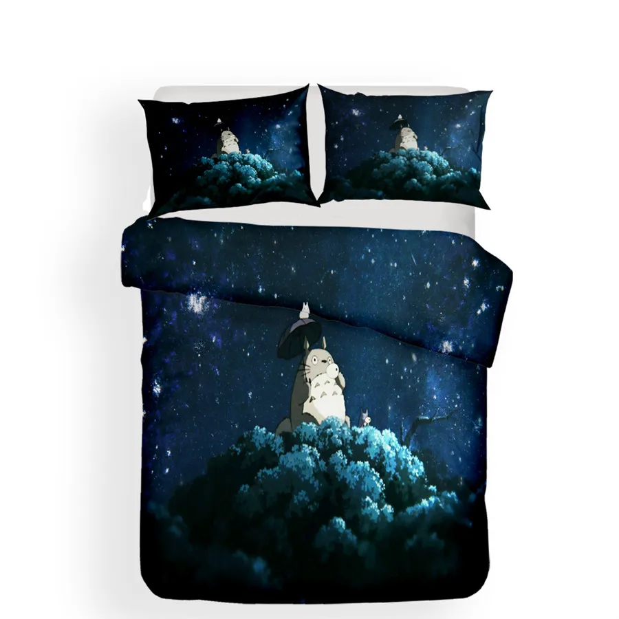HELENGILI 3D طقم سرير Totoro الحرم الجامعي شارة طباعة حاف مجموعة غطاء Bedcloth مع المخدة طقم سرير المنسوجات المنزلية # LM-05