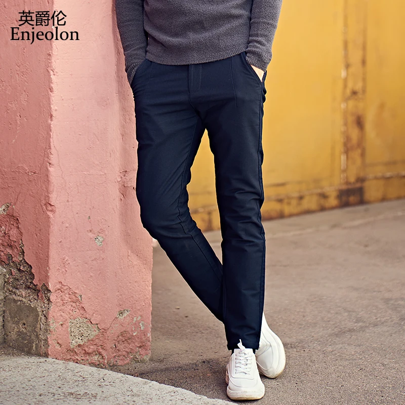 

Enjeolon brand long trousers pants man cotton straight casual pants 6 color solid base casual pants male plus size KZ6151