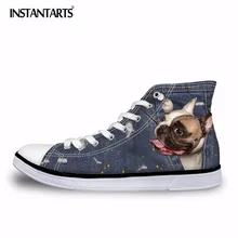

INSTANTARTS Fashion High Top Women Vulcanize Shoes Cute Art 3D Dog Colorful Animal Printed Casual Canvas Shoes For Spring Summer