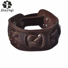 Jiayiqi бренд Винтаж Натуральная широкий кожаный браслет для мужчин Мода панк плетеные манжеты браслеты для мужчин ювелирные изделия аксессуар