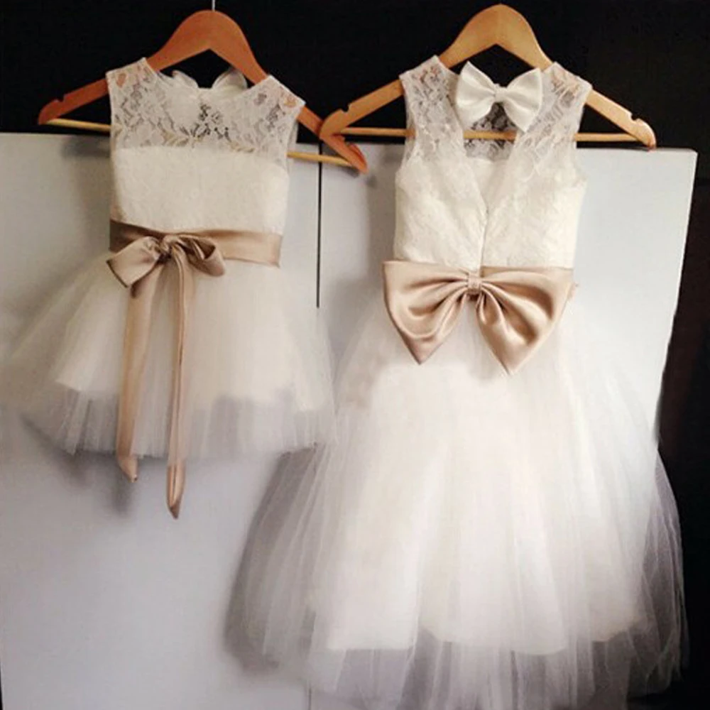 Elegant Pageant Flower Girl Dresses Bow Sashes Keyhole Party Communion Pageant Dress Wedding Little Girls Kids Children Dresses