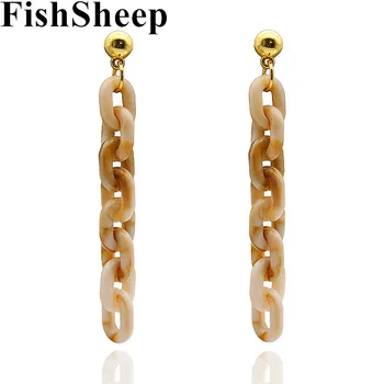 

FishSheep 2018 Statement Acrylic Chain Tassel Long Earrings For Women Jewelry Vintage Chain Link Resin Dangle Earrings Brincos