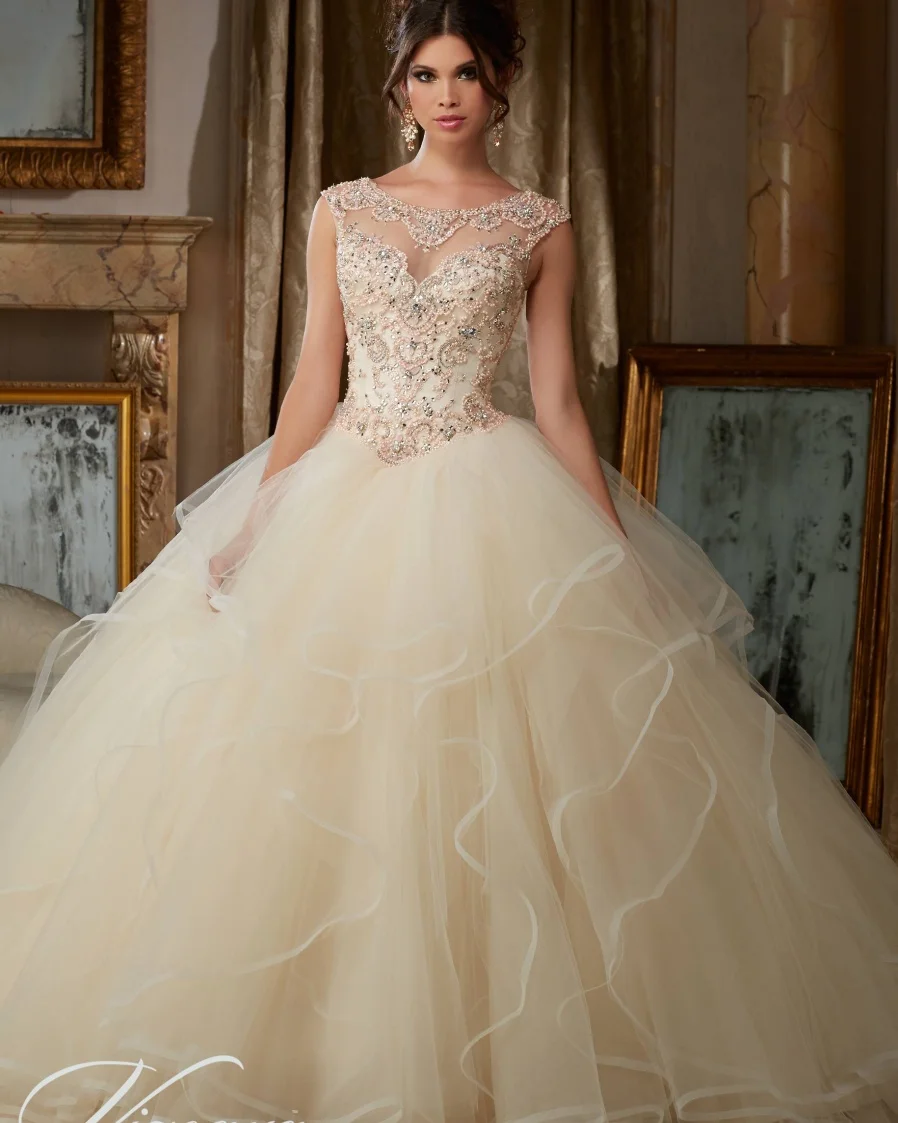 Puffy Princesse Populaire Cristal Débutante Robe Champagne ...