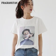 Женские весенне-летние новые повседневные футболки с круглым вырезом дамская модная футболка с абстрактным рисунком женские свободные белые топы JQ403