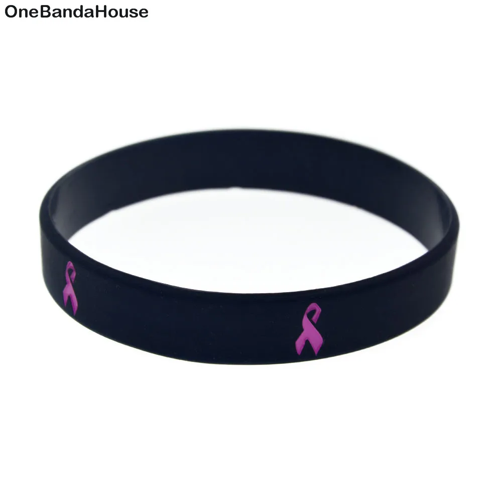 OneBandaHouse 50PCS/Lot Cancer Awareness Bracelet Cancer Ribbon Logo