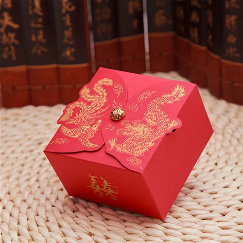 Chinese Style Wedding Candy Box Gift Bag Dragon and Phoenix Printing Candy Box Sweet Chocolate