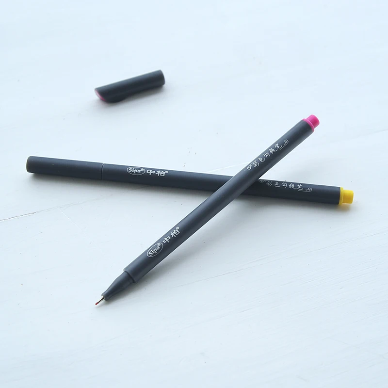 10 개/대 새로운 간단하고 초박형 컬러 후크 라인 스트로크 펜 0.38mm 섬유 팁 여러 가지 빛깔의 수채화 펜 학교 사무용품