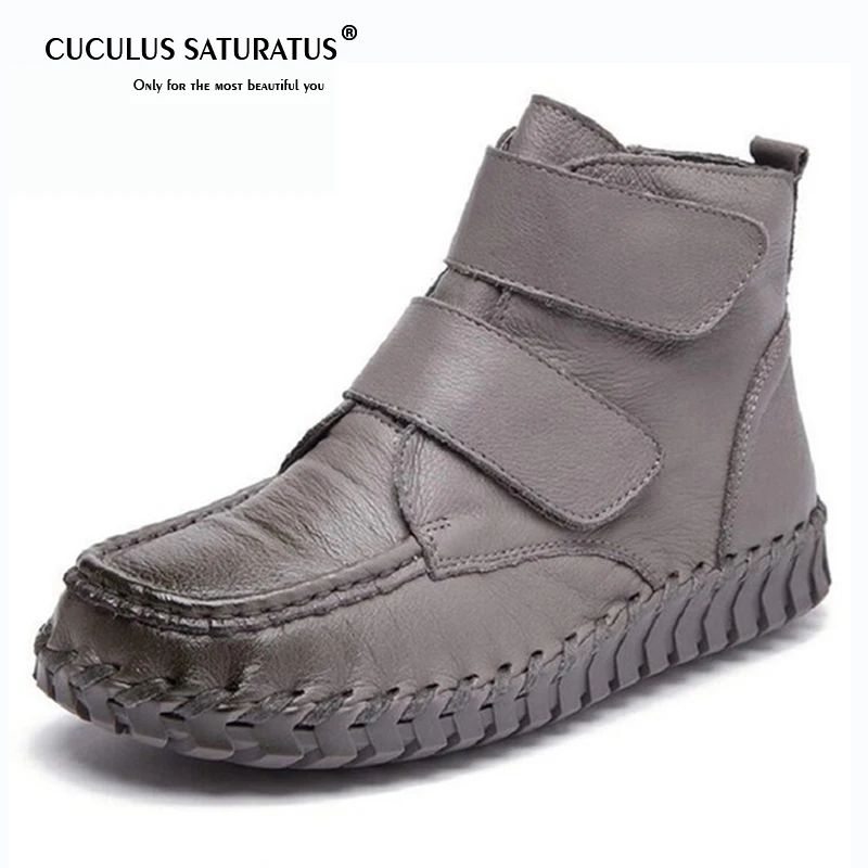 

Cuculus Genuine Leather Women Ankle Boots Vintage Soft Outsole Shoes Handmade Full Grain Leather Boots For Women Flat Shoes 1853