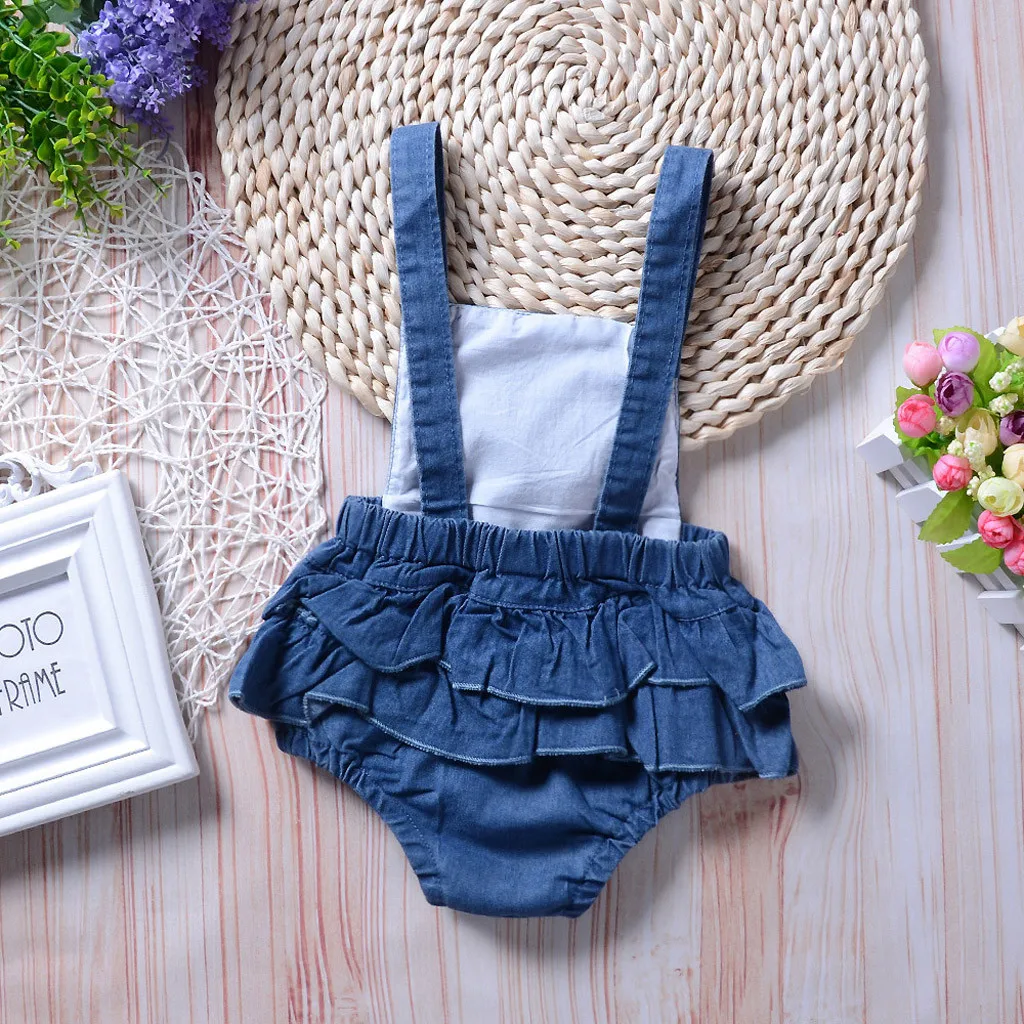 Детский джинсовый прочный комбинезон без рукавов на лямках для маленьких девочек одежда для малышей Одежда для новорожденных Детское трико-комбинезоны