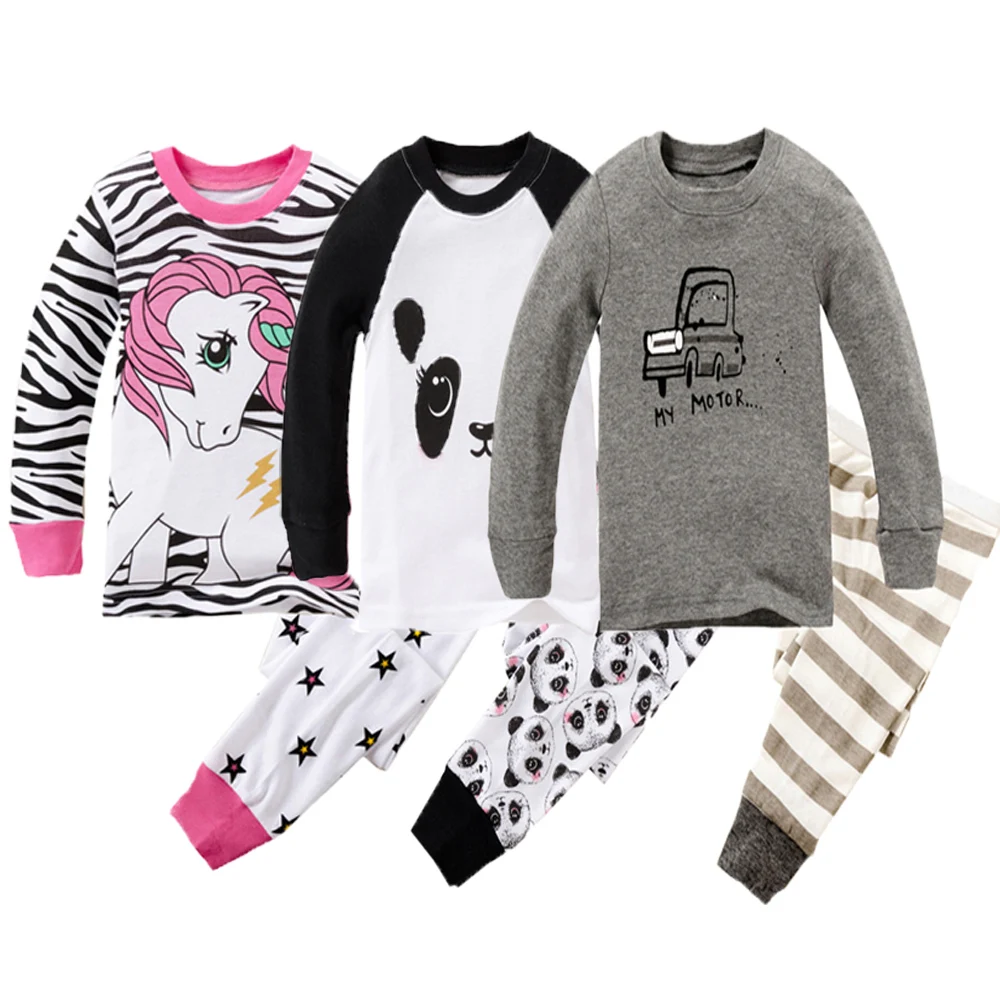 Пижамные комплекты из 2 предметов с длинными рукавами для мальчиков и девочек пижама с единорогом для девочек, пижама с пандой для мальчиков детская пижама, детская одежда для сна