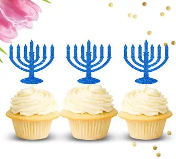 

glitter Happy Hanukkah, Star of David Menor cupcake toppers wedding birthday party decoration doughnut toothpicks
