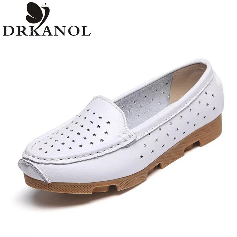 

New 2016 Spring Women Genuine Leather Shoes Shallow Mouth Breathable Wear non Slip Women Flats Mother Shoes Size 35-40 DRKANOL