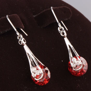 

Dazzling Round Red Garnet Gems Silver Plated Argent Trendy Jewelry Drop Dangle Earring S5684