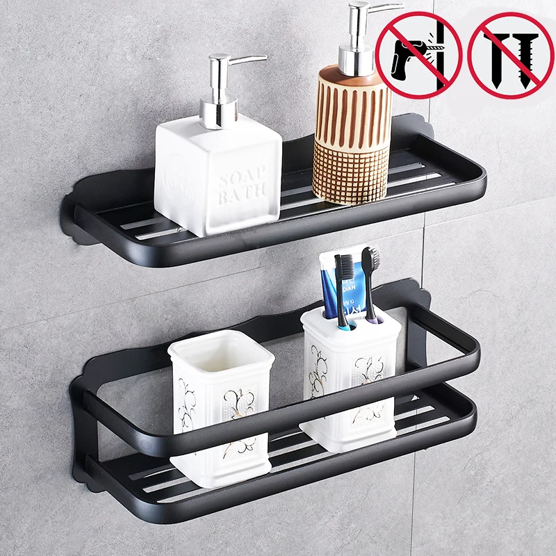 Nail Free Light Space Aluminum Bathroom Shelves Wall Mount Bathroom