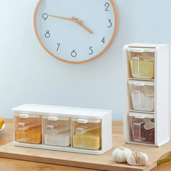 

Vertically Rotatable Storage Seasoning Boxes Spice Jar Bottle with Spoon Kitchen Supplies HG99