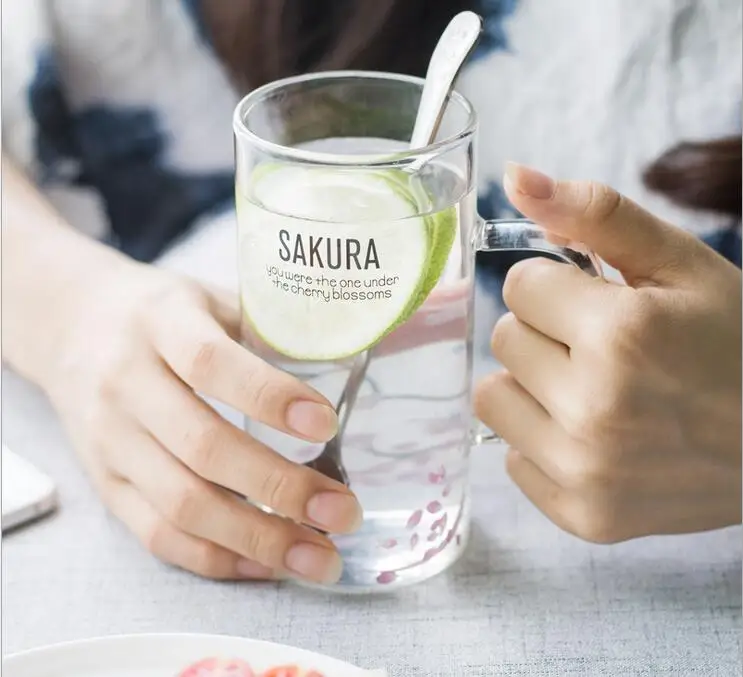 Сакура дизайн стеклянная чашка высокое качество стеклянная пивная чашка цветочный дизайн кружка с ложкой украшение дома свадебный подарок