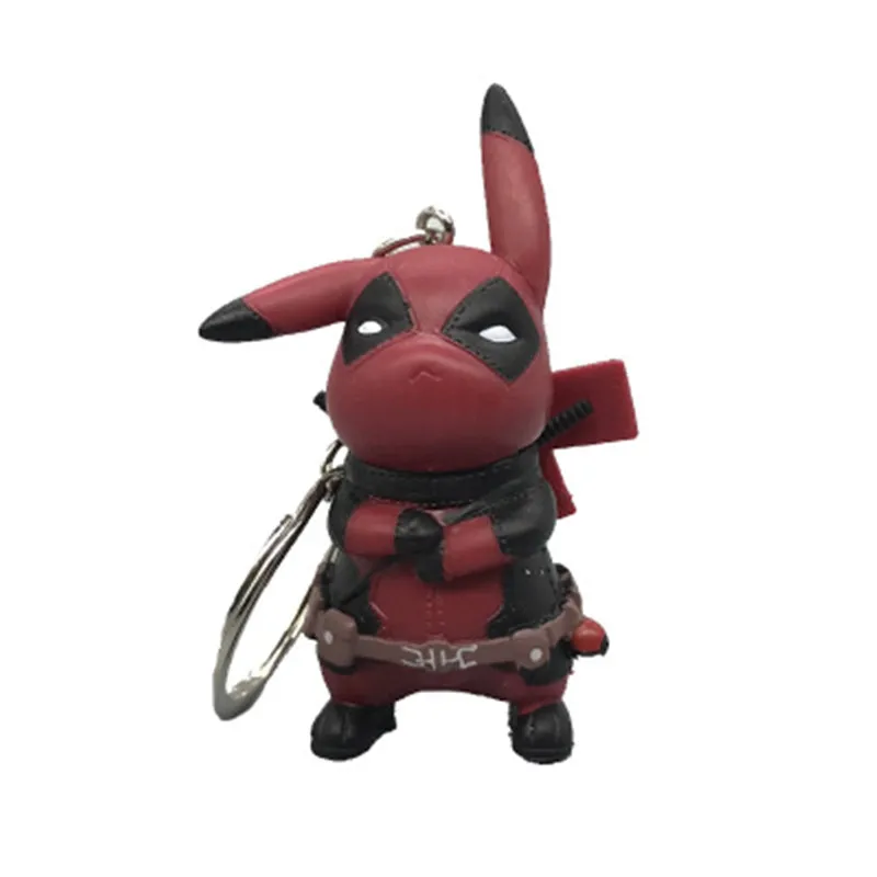 

1 pcs Marvel X-man Deadpool Funny Cute Kawaii Pikachu Cosplay Deadpool Collection Model Keychain Toys 4cm key chain
