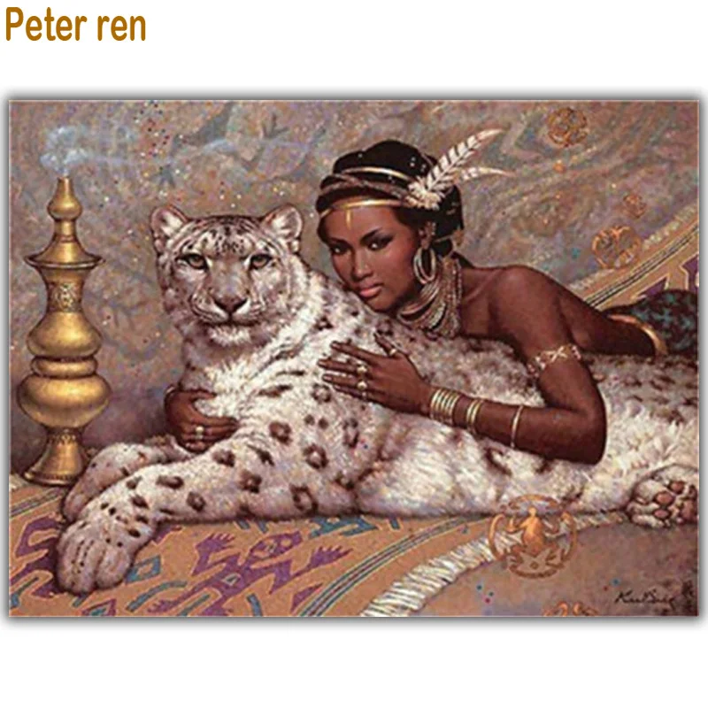 

Peter ren DIY Diamond painting Beauty Tiger girl square mosaic icons Full Paintings from diamonds by numbers Embroidery Gold Cup