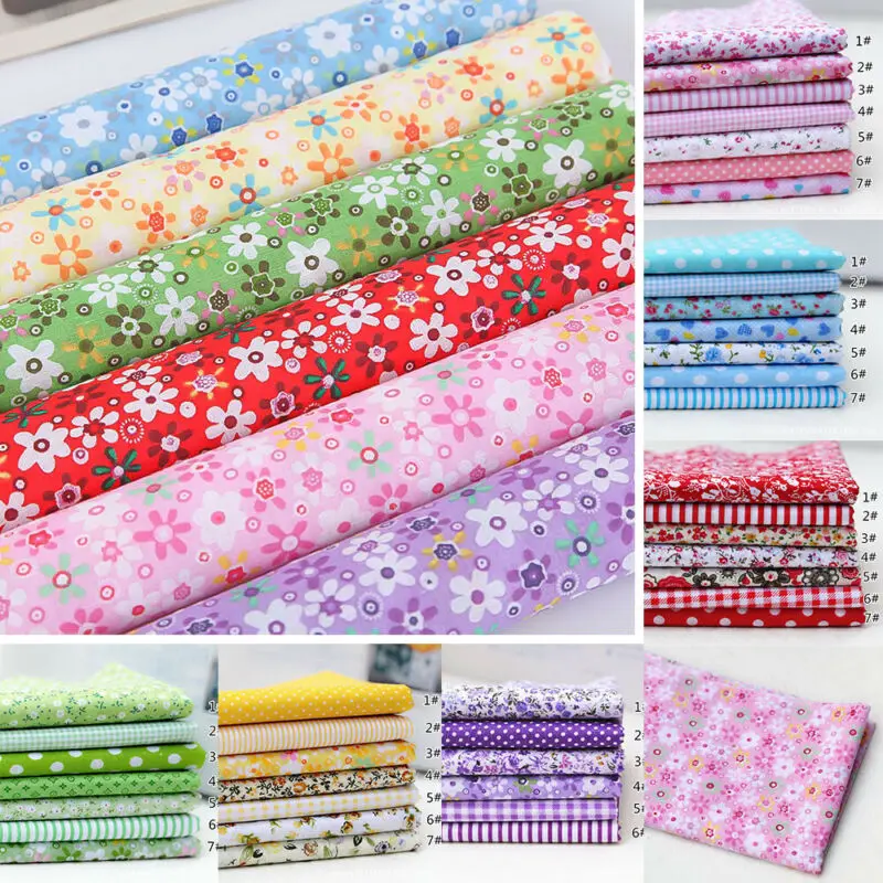 7Pcs 100% Cotton Fabric Assorted Pre-Cut Floral Cloth Sewing Patchwork Bundle DIY Decor Needlework DIY Handmade Material 25*25cm