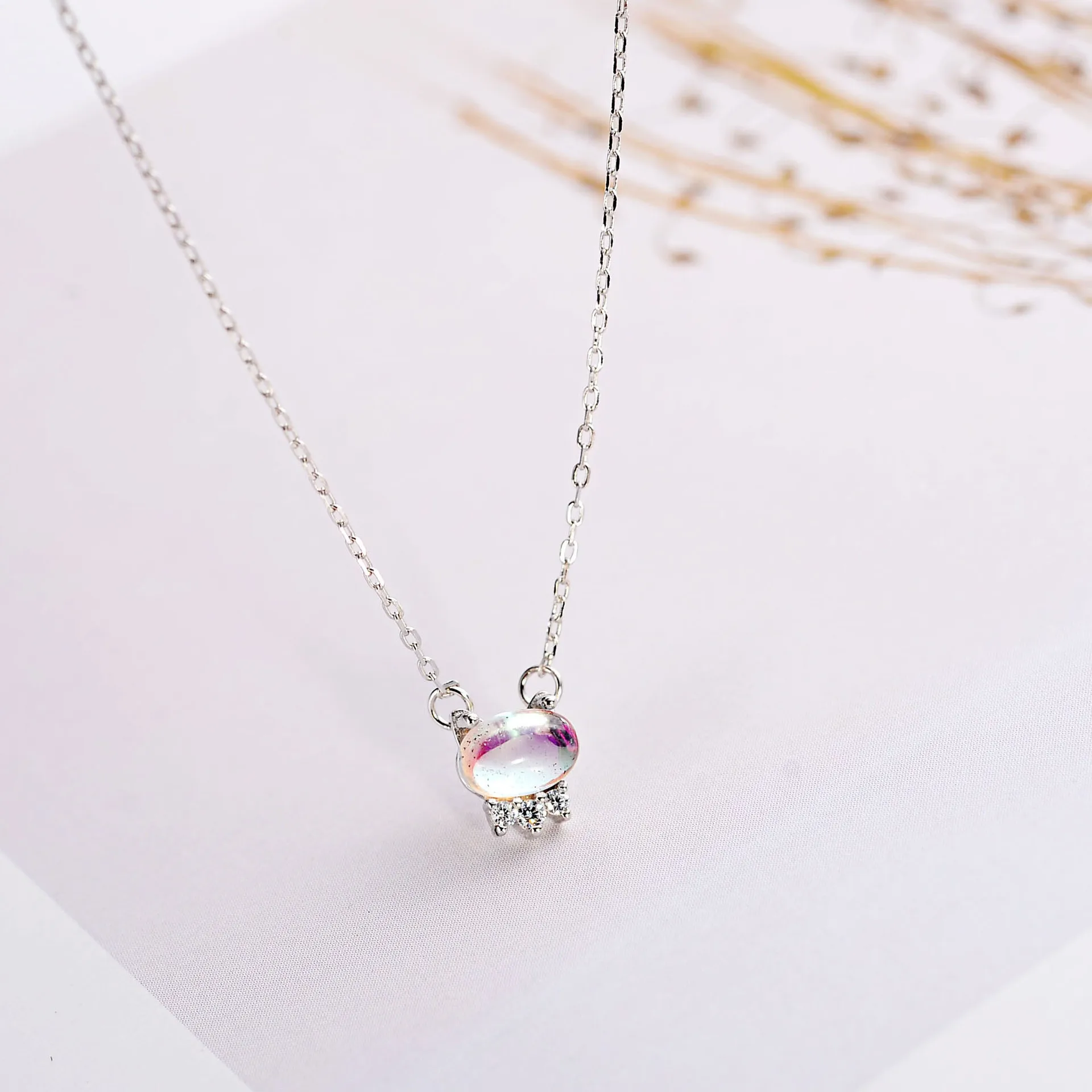 colorful cat crystal necklace woman 100% 925 Sterling silver nacklace Jewellery Clavicle chain pendant charms gift chocker