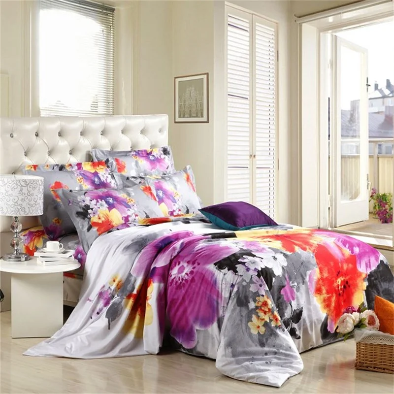 pure cotton unique watercolor painting light purple floral bedding watercolor bed sheets