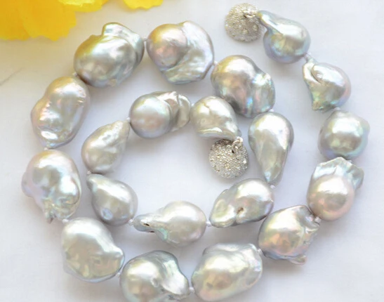 

FREE SHIPPING>>>@@ GRAY BAROQUE KESHI REBORN FRESHWATER PEARL NECKLACE 17inch