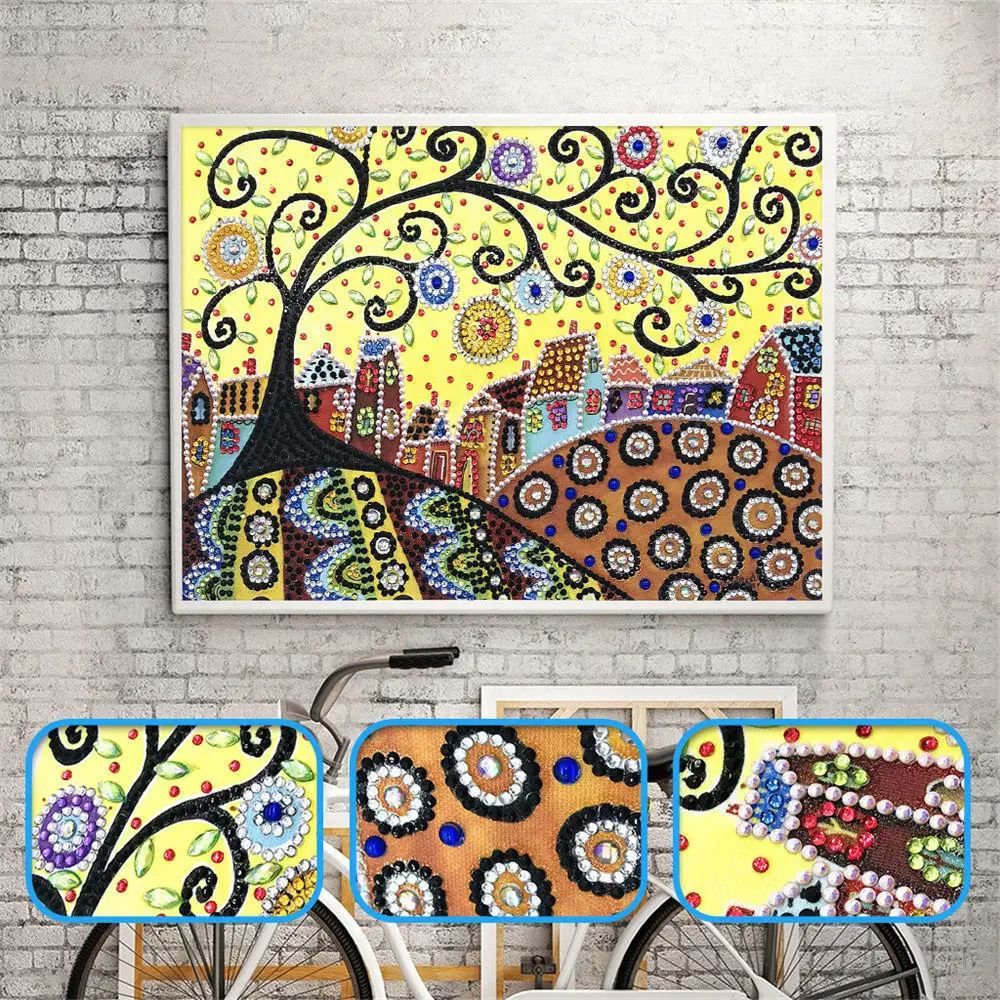

Sashiko Special shapedDiamond Painting Trees Combination Modern Pattern DIY 5D Part Drill Cross Stitch Crystal Art Home Decor