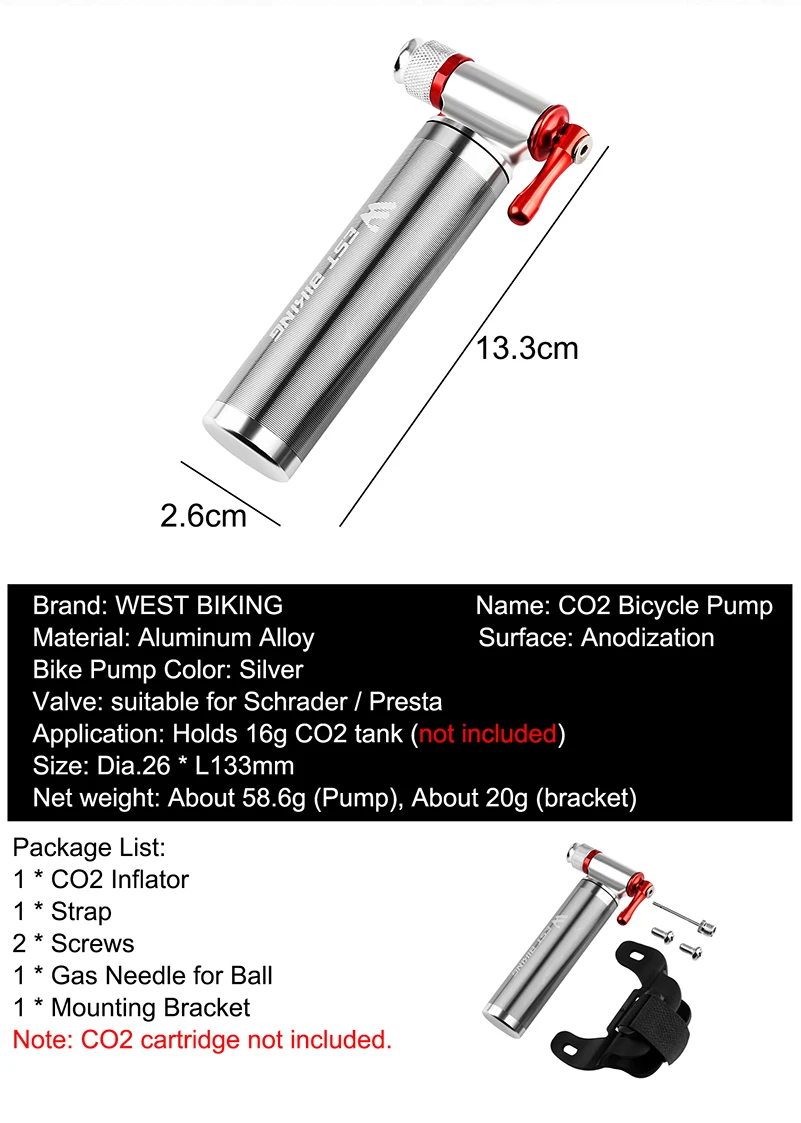 WEST BIKING велосипедные насосы CO2 Алюминиевый сплав мини портативный Schrader Presta клапан головка Карманный шин насос MTB дорожный велосипедный насос