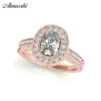 

AINUOSHI 925 Sterling Silver Women Wedding Engagement 0.5ct Oval Halo Ring Rose Gold Color Bridal Rings Gift Anniversary Jewelry