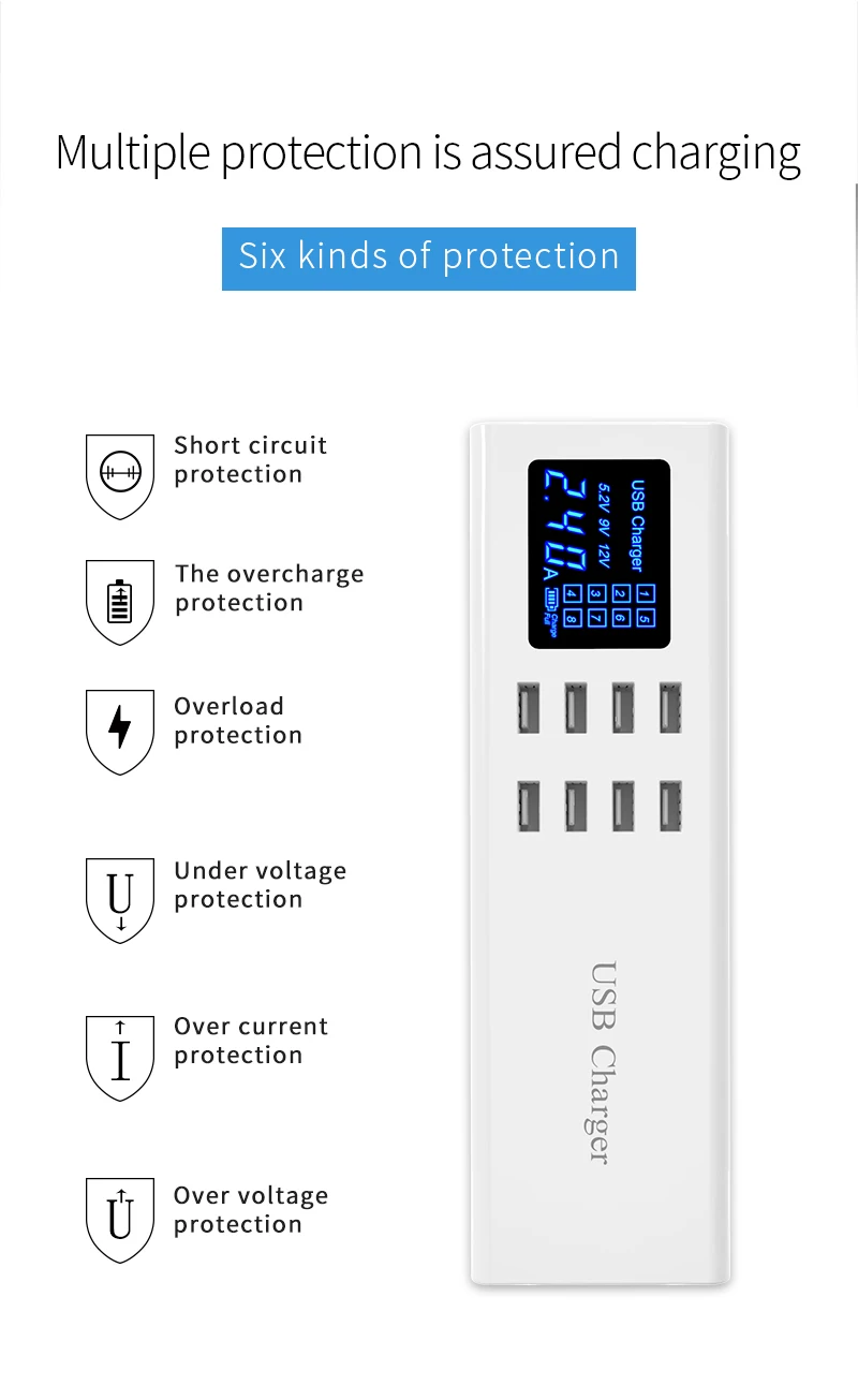 8 портов станция для зарядки с USB Led дисплей адаптер для зарядки Настольная полоса для iPhone X samsung S10 Xiaomi телефон зарядное устройство