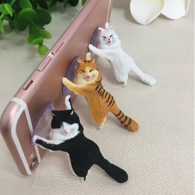 Neko Atsume Simulation Cat Animal Design Kitten Sucker Ring Buckle Bracket Ornaments Mobile Phone Holder Support Mount Resin