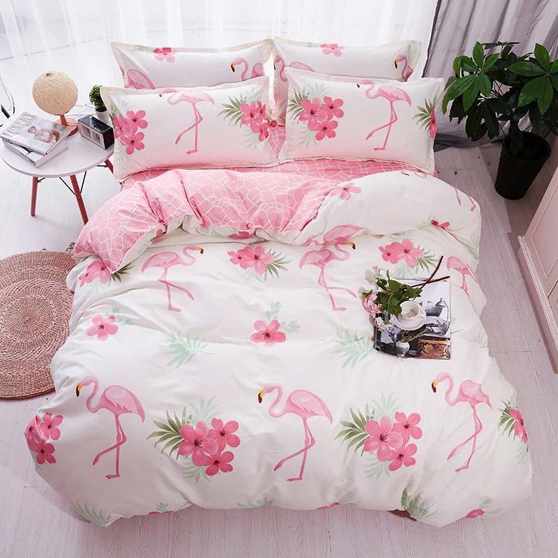 

3d Pink Flamingos Bedding set Wedding gift jacquard bedding bed cover/ Cactus / autumn leaves kids queen king size bedclothes