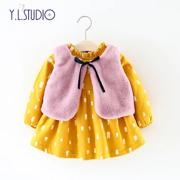 

Winter Baby Girl Dress Suit for Newborn First Birthday Party Christmas Clothes for New Year Vest+Princess Dress Winter Girl Suit