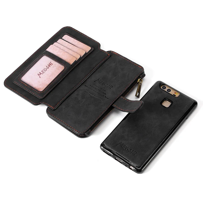 

For HUAWEI P9 and HUAWEI P10 case, multi-function retro mobile phone leather case can be zipped leather wallet case